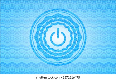 power icon inside light blue water wave badge background.