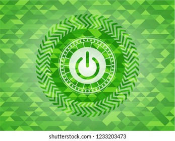 power icon inside realistic green emblem. Mosaic background