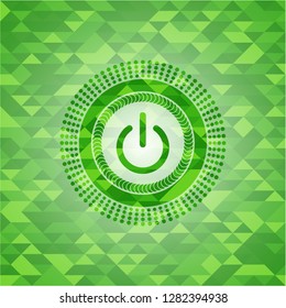 power icon inside realistic green emblem. Mosaic background