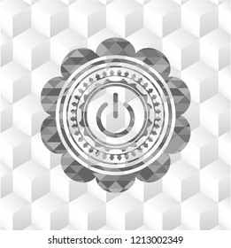power icon inside realistic grey emblem with cube white background