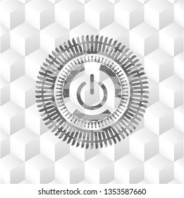 power icon inside realistic grey emblem with cube white background