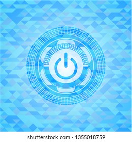 power icon inside realistic light blue emblem. Mosaic background