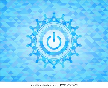 power icon inside realistic sky blue mosaic emblem
