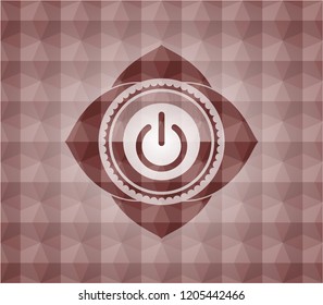 power icon inside red emblem with geometric pattern background. Seamless.