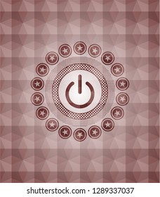 power icon inside red emblem with geometric pattern background. Seamless.