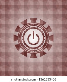 power icon inside red emblem with geometric pattern background. Seamless.