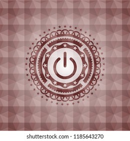 power icon inside red seamless geometric pattern emblem. Seamless.