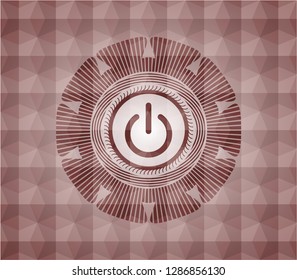 power icon inside red seamless badge with geometric pattern.