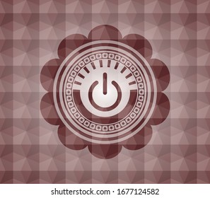 power icon inside red seamless emblem or badge with geometric pattern background.