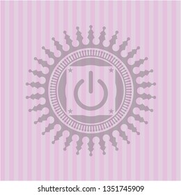 power icon inside retro style pink emblem