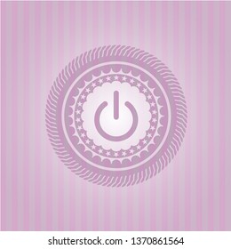 power icon inside retro style pink emblem