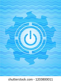 power icon inside sky blue water badge.
