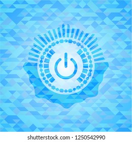 power icon inside sky blue emblem with mosaic ecological style background