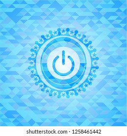 power icon inside sky blue emblem with mosaic background