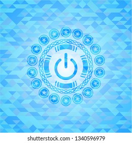 power icon inside sky blue mosaic emblem