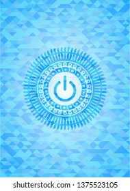 power icon inside sky blue emblem with mosaic ecological style background