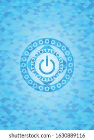 power icon inside sky blue emblem. Mosaic background