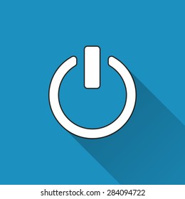 Power icon with long shadow, flat design. Vector illustration.