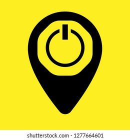 Power icon and map pin. logo concept. Designed for your web site design, logo, app, UI