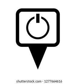 Power icon and map pin. logo concept. Designed for your web site design, logo, app, UI
