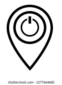Power icon and map pin. logo concept. Designed for your web site design, logo, app, UI