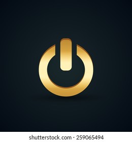 Power icon metallic isolated on dark background