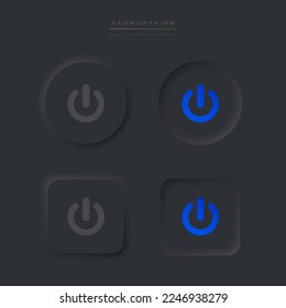 Power icon in neumorphism style. Power on off buttons. Black User interface elements for mobile app. Vector Neumorphic UI UX