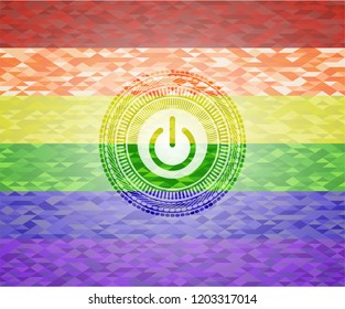 power icon on mosaic background with the colors of the LGBT flag