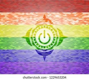 power icon on mosaic background with the colors of the LGBT flag