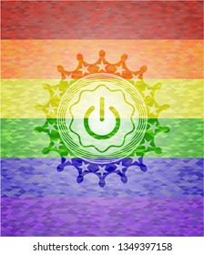 power icon on mosaic background with the colors of the LGBT flag