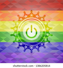 power icon on mosaic background with the colors of the LGBT flag