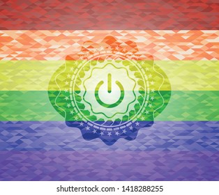 power icon on mosaic background with the colors of the LGBT flag