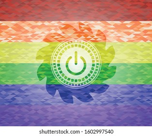 power icon on mosaic background with the colors of the LGBT flag