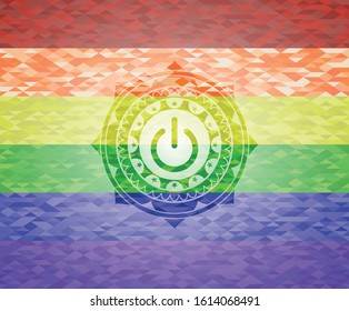 power icon on mosaic background with the colors of the LGBT flag
