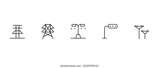 Ícone de energia, Linha elétrica aérea, ícone da lâmpada de carga. linear curso editável. Linha, sólido, linha plana, estilo fino e adequado para página da Web, aplicativo móvel, UI, design UX.