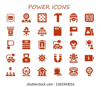 power icon set. 30 filled power icons. Simple modern icons about  - Puck, Mind control, Chess board, Hammer, Fan, Speedometer, Torch, Solar panel, Gas can, Mixer, Nuclear plant
