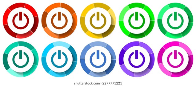 Power icon set, start flat design vector illustration in 10 colors options for mobile applications and webdesign 