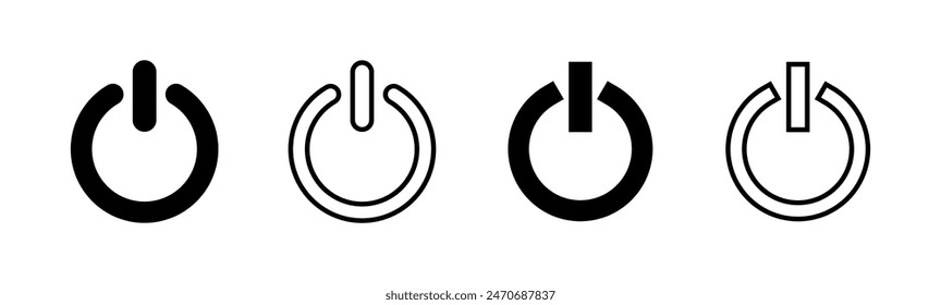 Conjunto de iconos de encendido. Icono del interruptor de encendido. Energía eléctrica