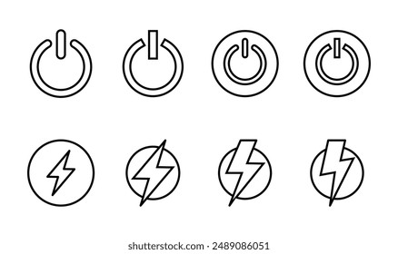 Conjunto de iconos de encendido. Icono del interruptor de encendido. Energía eléctrica