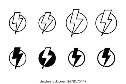 Conjunto de iconos de energía. Icono del interruptor de alimentación. Energía eléctrica