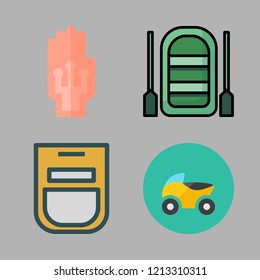 power icon set. vector set about inflatable boat, wired gloves, motorcycle and oven icons set.