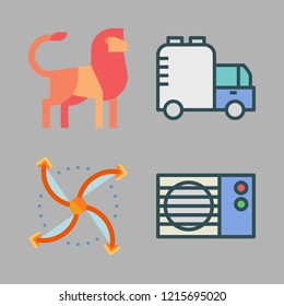 power icon set. vector set about lion, air conditioner, tank and airscrew icons set.