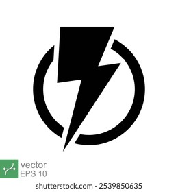 Power icon. Simple solid style. Lightning in circle, electric, flash, battery charge, voltage, thunder, bolt, storm, energy concept. Glyph vector illustration isolated on white background. EPS 10.
