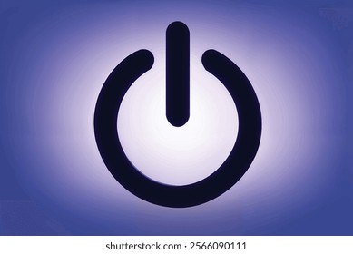 Power icon, power switch icon, power symbol, blue, artistic, on shining gradient white and blue background, vector illustration