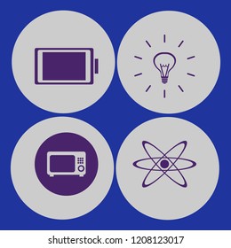 power icon. power vector icons set full battery, bulb, atom and microwave