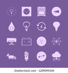 power icon. power vector icons set loud speaker, oil truck, bulb and electric outlet