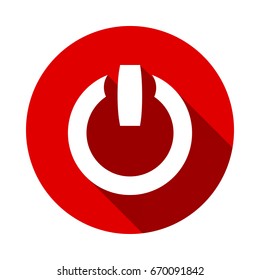 Power icon Vector Illustration Isolated on red background with long shadow