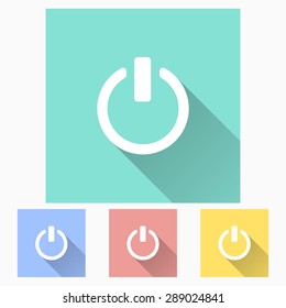 Power - icon is white with long shadow, flat design. Vector illustration.