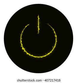 Power icon of yellow lights on black background. Neon vector icon