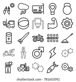Power icons. set of 25 editable outline power icons such as forklift, jackpot, motorcycle, man symbol, solar panel, bulb heart, gear, arm lever, atom, battery